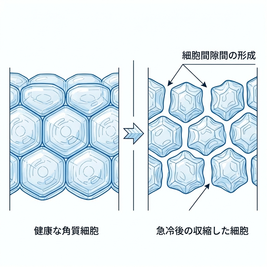 急冷による角質細胞の収縮と隙間の形成